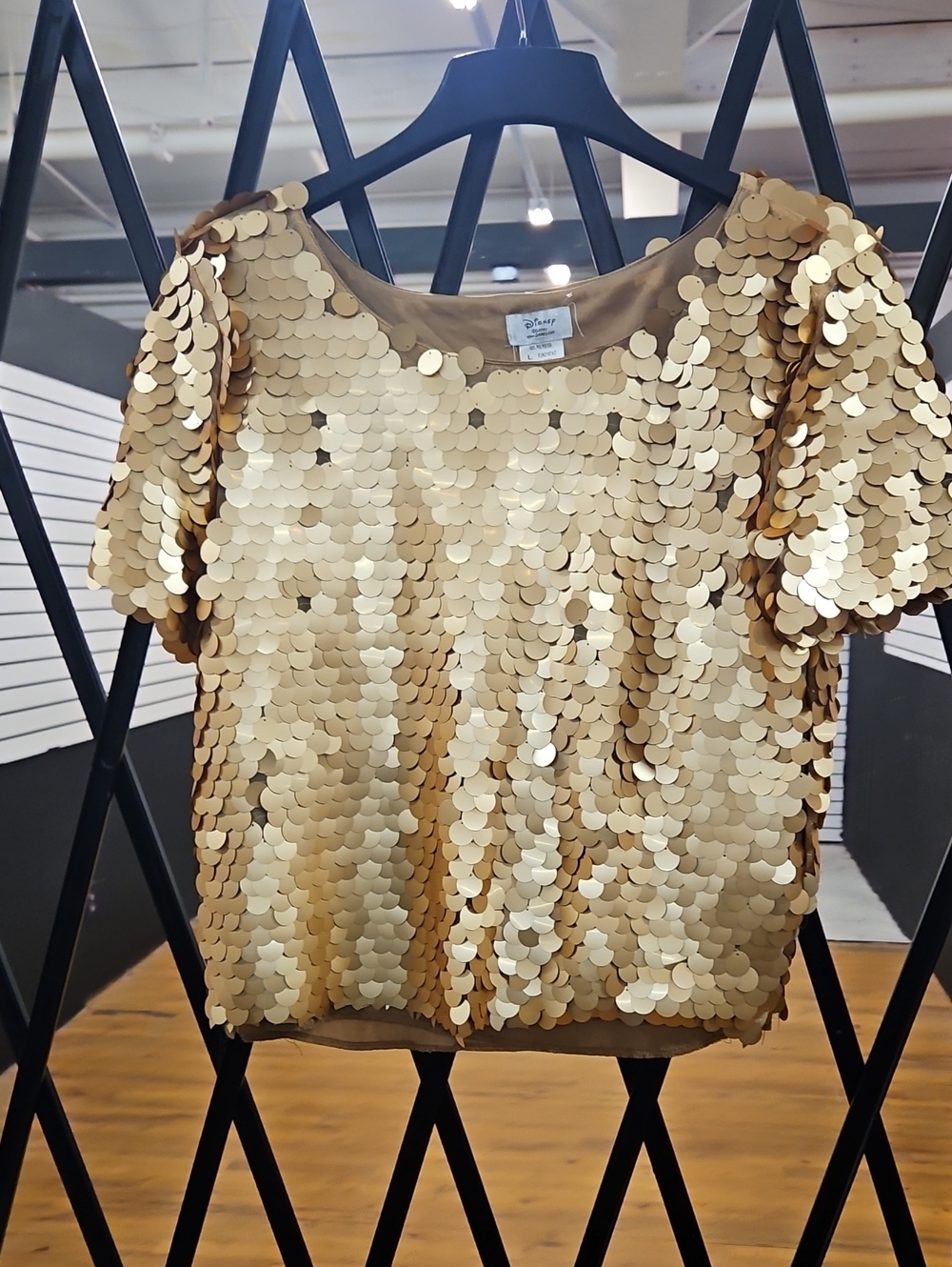 Disney Gold Sequin Short Sleeve Crop Top